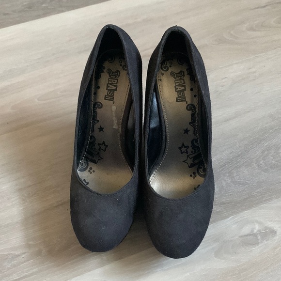 Black suede wedge heels 5in - Picture 1 of 4